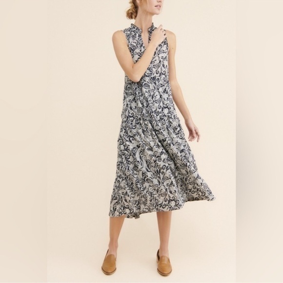 Maeve Anthropologie Marya Tiered Maxi Black White Sleeveless Dress Spring